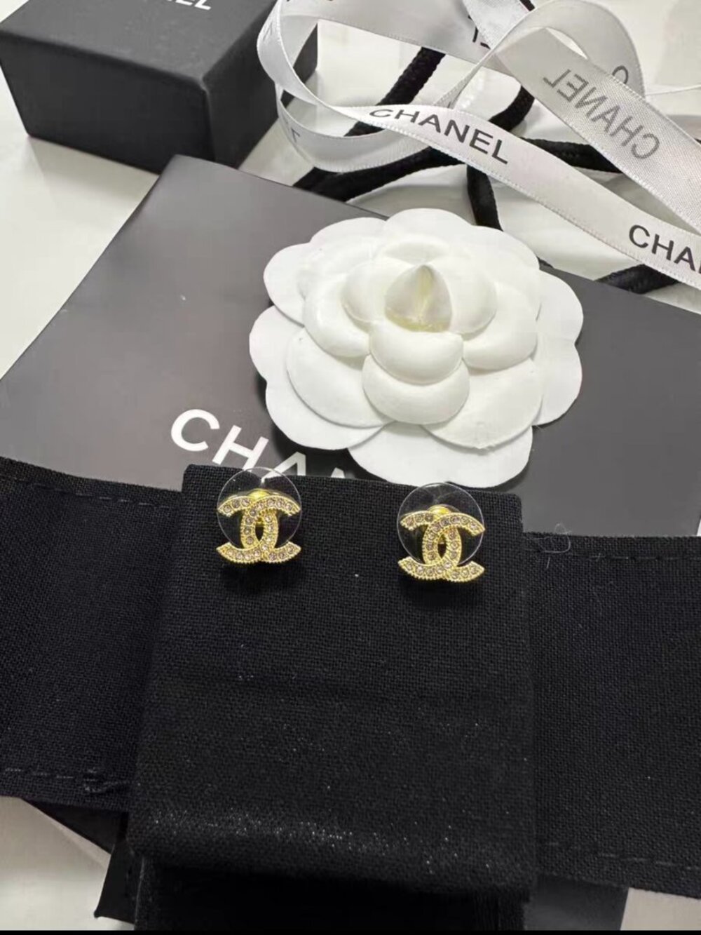 Chanel Classic Double C Logo Gold-Tone Earrings - Picture 2 of 4